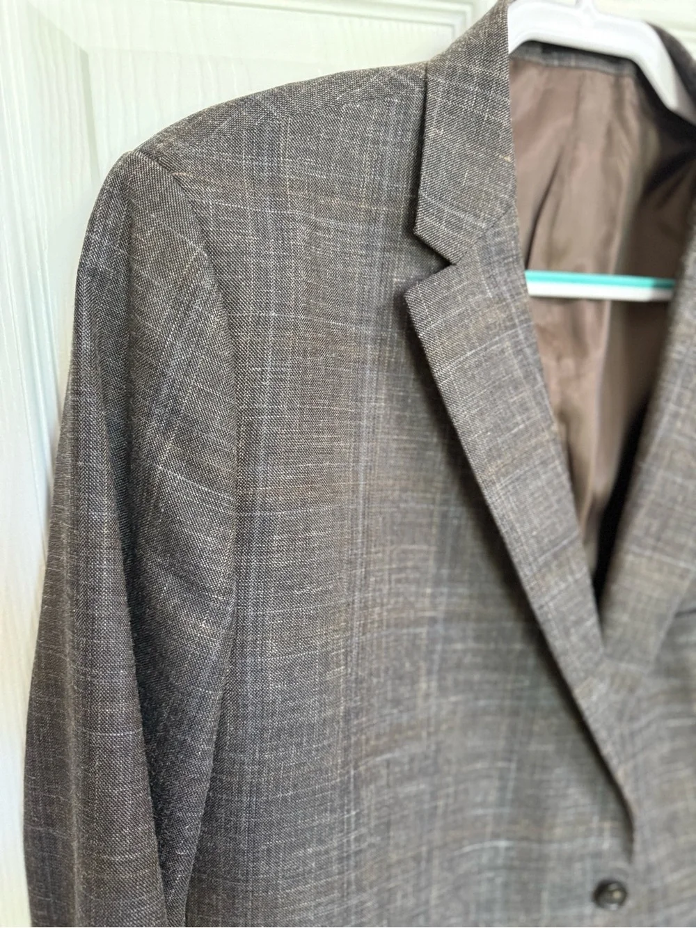 Pronto Uomo Platinum Brown Gray Windowpane Wool Silk Linen Blazer 48R Classic
